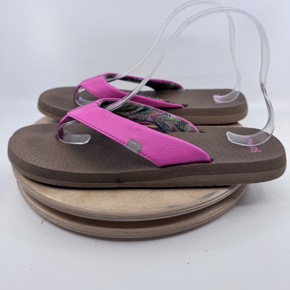Sanuk Yoga Mat Flip Flops Womens 9 Bright Pink Comfort Beach Casual Sandals - Picture 2 of 12